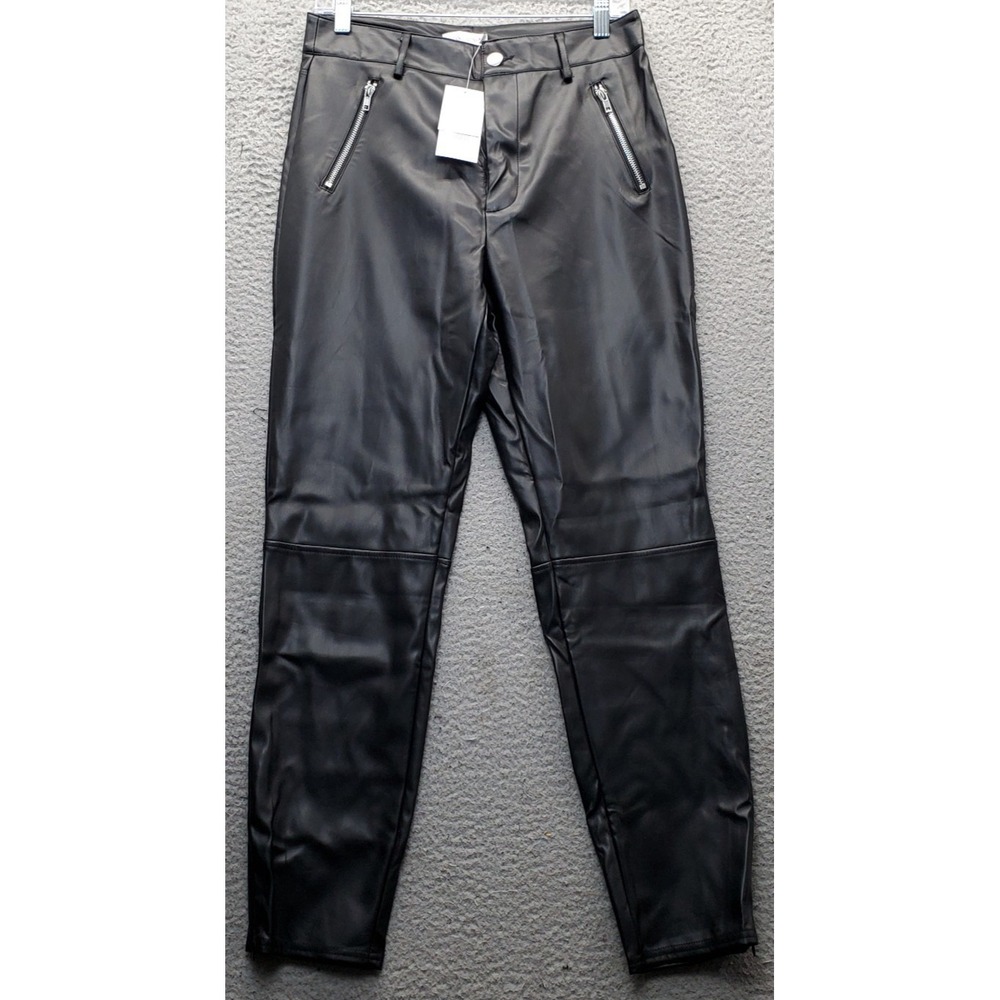 ShoeDazzle Faux Leather Pants Womens M Black Zip Pockets Flat Front Skinny Leg